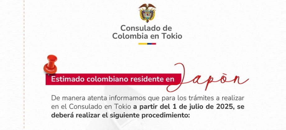 Todos los pagos de trámites consulares deben realizarse exclusivamente mediante transferencia bancaria en el Consulado de Colombia en Tokio