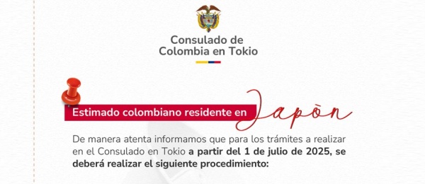 Todos los pagos de trámites consulares deben realizarse exclusivamente mediante transferencia bancaria en el Consulado de Colombia en Tokio